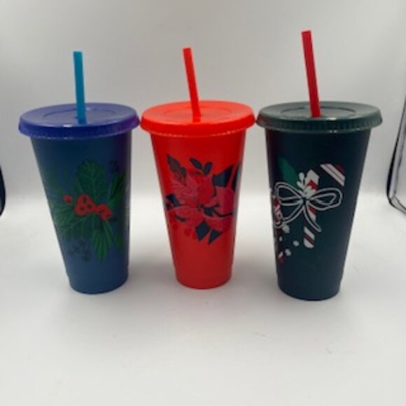 Starbucks Christmas Cold Cups Venti 24 oz Holiday Tumblers With Lids And Straws - Picture 9 of 10